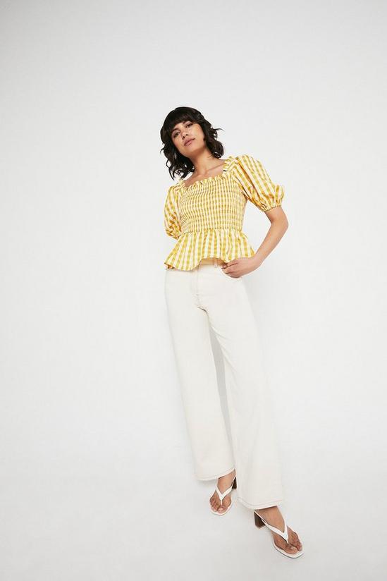 Warehouse Gingham Square Neck Puff Sleeve Top 2