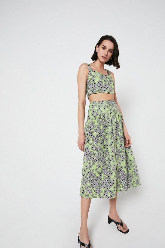 Warehouse Midi Skirt In Daisy Print With Buttons 2