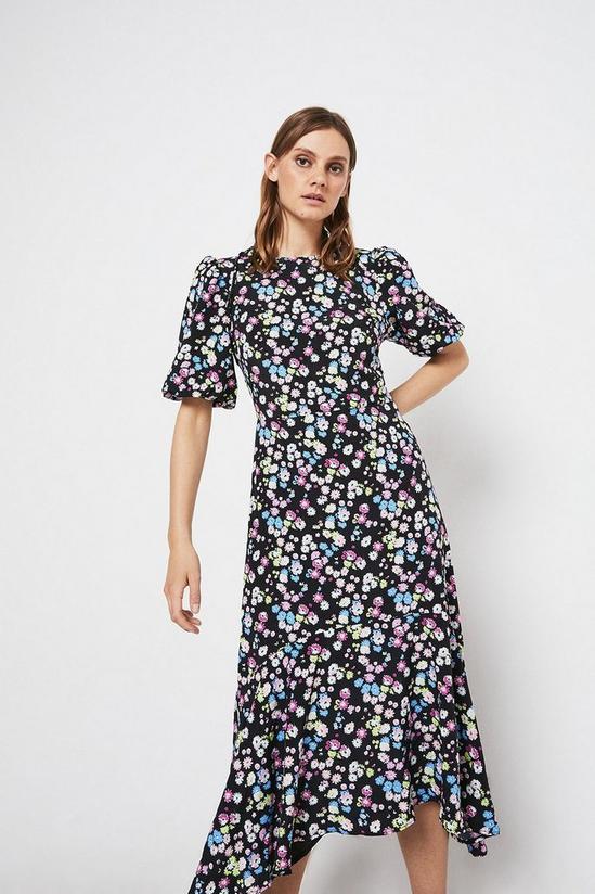 Warehouse Midi Dress With Dip Hem In Floral 1