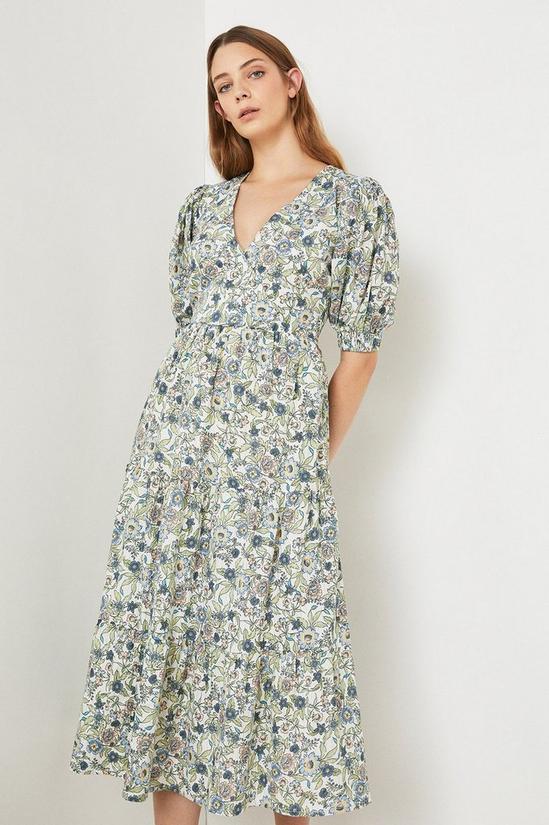 Warehouse Midi Dress In Floral With V Neck 1