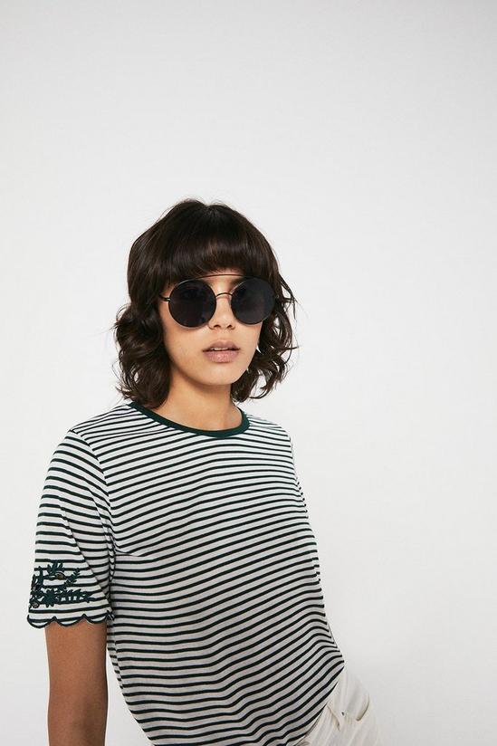 Warehouse Stripe Embroidered Cuff Detail Tee 1