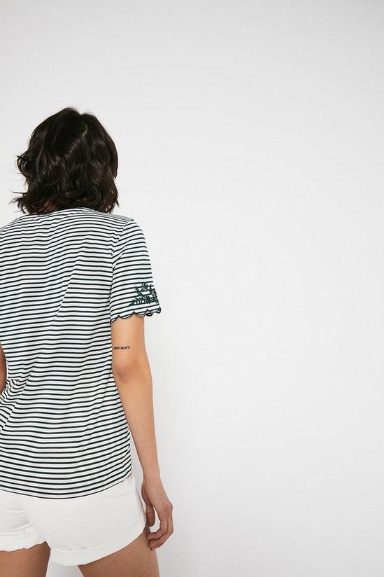 Warehouse Stripe Embroidered Cuff Detail Tee 3