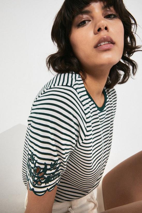 Warehouse Stripe Embroidered Cuff Detail Tee 4