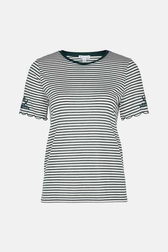 Warehouse Stripe Embroidered Cuff Detail Tee 5