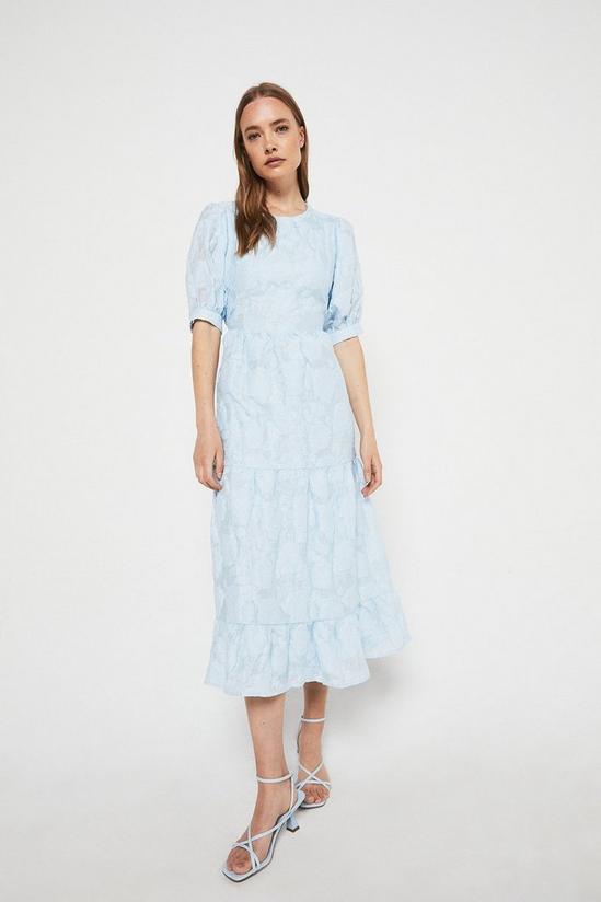 Warehouse Short Sleeve Midi Dress In Floral Jacquard 1