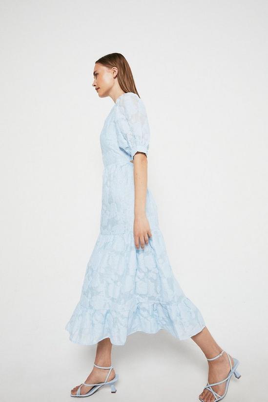 Warehouse Short Sleeve Midi Dress In Floral Jacquard 4