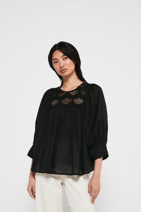 Warehouse Cotton Voile Top With Cutwork Bib 1