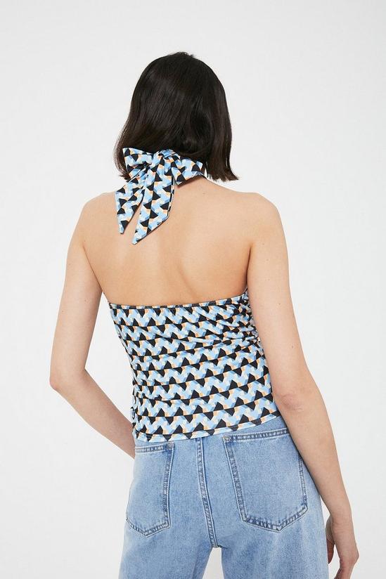 Warehouse Printed Geo Ruched Front Halter Top 4