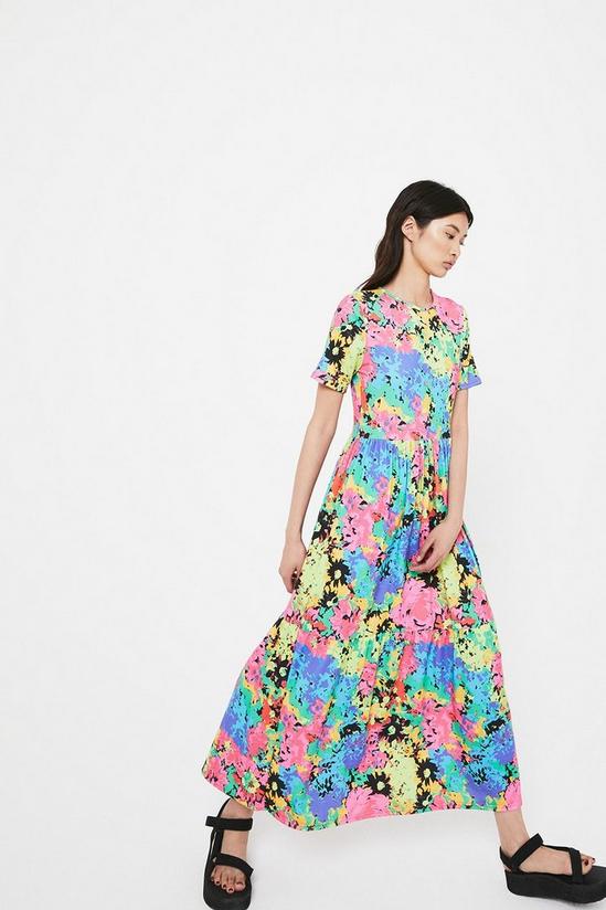 Warehouse Printed Short Sleeve Tiered Midi Dress 1
