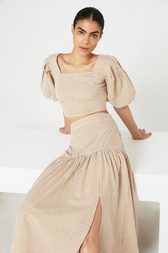 Warehouse Gingham Square Neck Puff Sleeve Crop Top 1