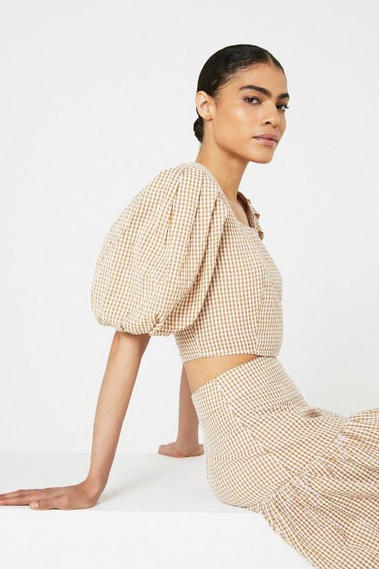 Warehouse Gingham Square Neck Puff Sleeve Crop Top 2