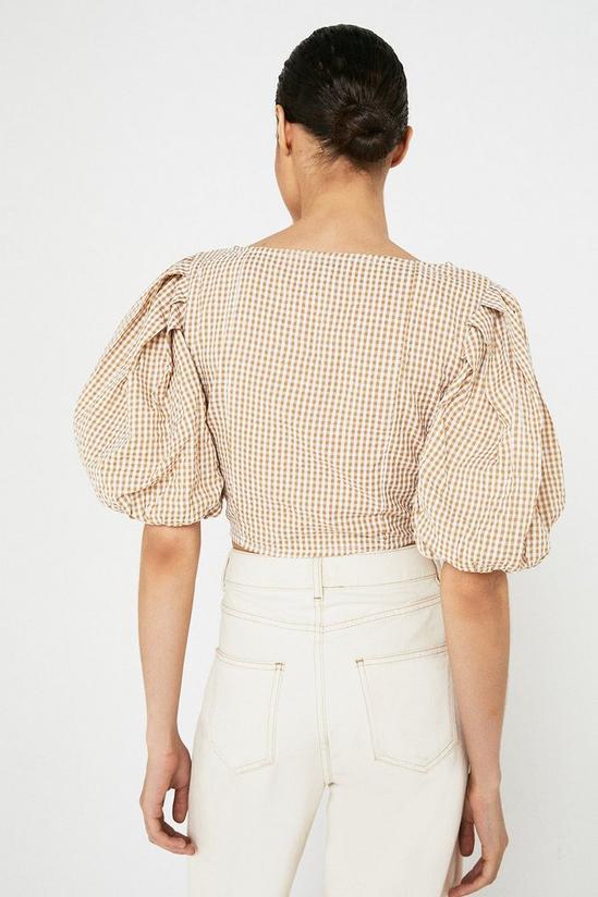 Warehouse Gingham Square Neck Puff Sleeve Crop Top 3