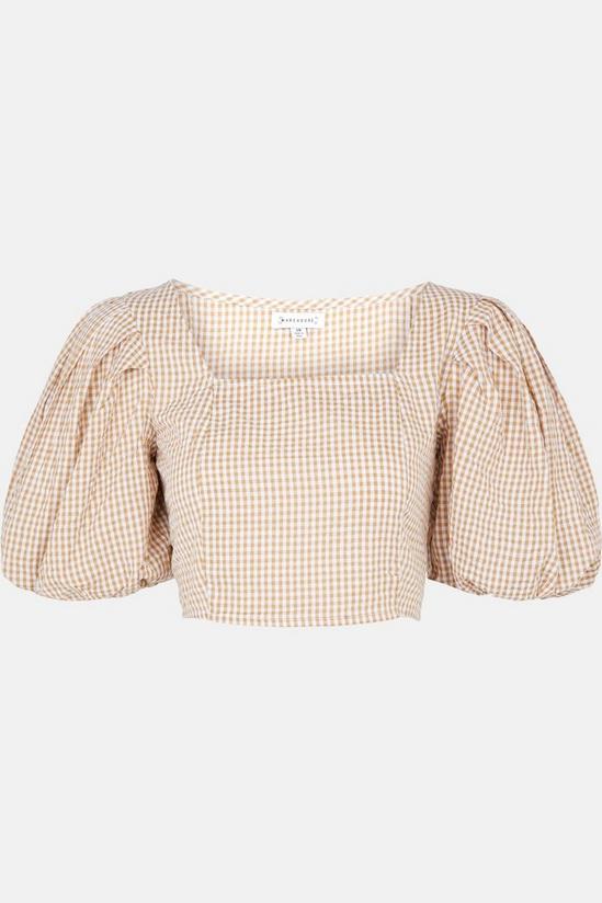 Warehouse Gingham Square Neck Puff Sleeve Crop Top 5