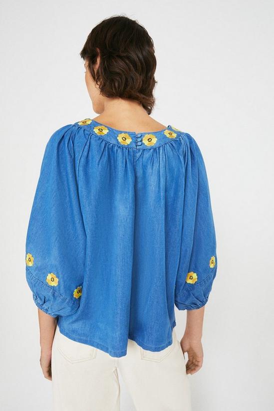 Warehouse Embroidered Daisy Denim Smock Tops 3