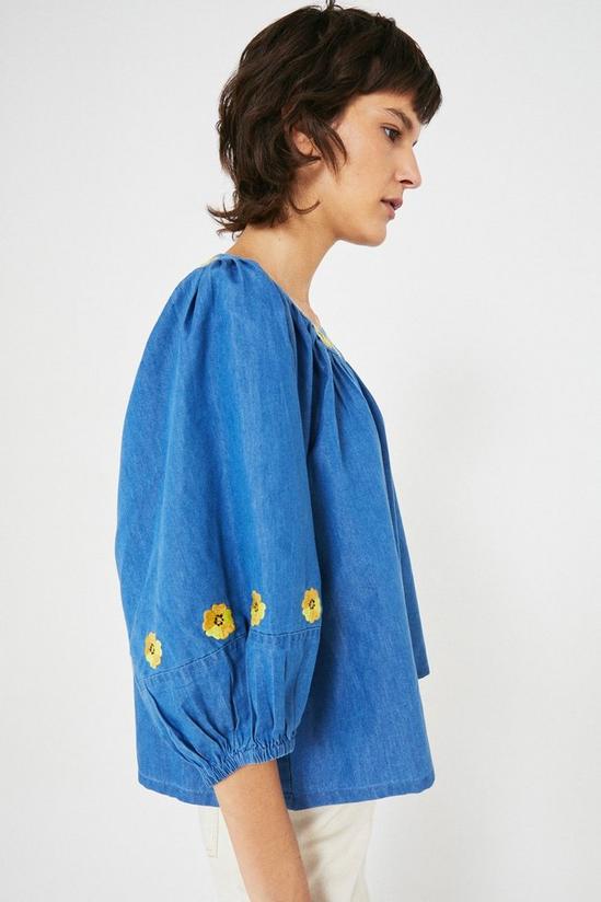 Warehouse Embroidered Daisy Denim Smock Tops 6