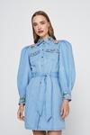 Warehouse Denim Embroidered Western Belted Mini Dress thumbnail 1