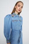 Warehouse Denim Embroidered Western Belted Mini Dress thumbnail 2