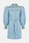 Warehouse Denim Embroidered Western Belted Mini Dress thumbnail 5