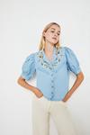 Warehouse Embroidered Western Style Denim Shirt thumbnail 1