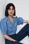 Warehouse Embroidered Western Style Denim Shirt thumbnail 4