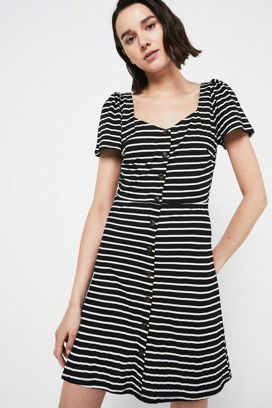 Warehouse Stripe Pique Sweetheart Neck Short Dress 1