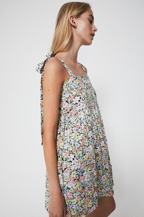 Warehouse Floral Textured Tie Shoulder Mini Dress 4
