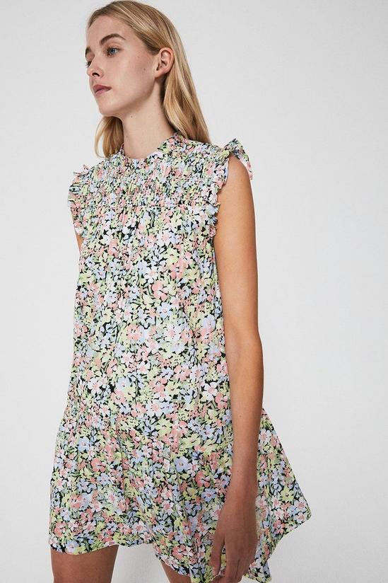 Warehouse Bright Floral Textured Frill Shoulder Dress 1