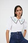 Warehouse Short Sleeve Top With Embroidered Collar thumbnail 1