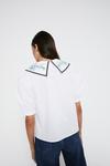 Warehouse Short Sleeve Top With Embroidered Collar thumbnail 3