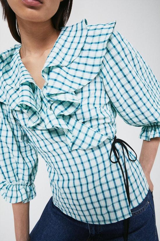 Warehouse Wrap Top With Ruffles In Check 1