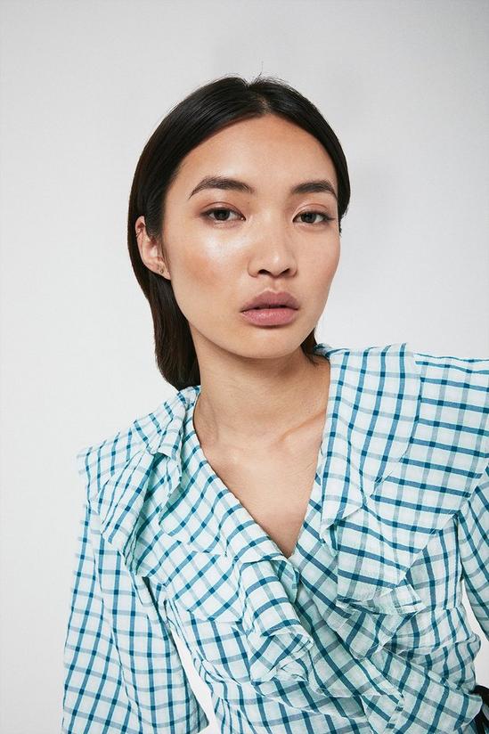 Warehouse Wrap Top With Ruffles In Check 4