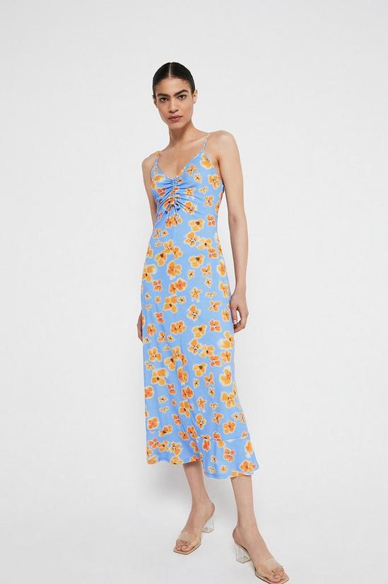 Warehouse Printed Ruched Front Cami Midi Dress 1