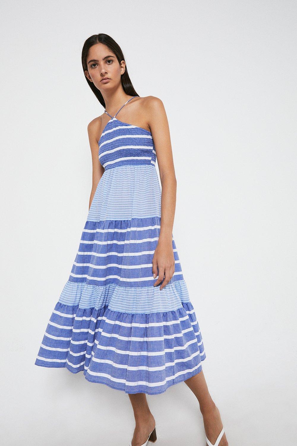 Dresses | Stripe Halterneck Midi Dress | Warehouse