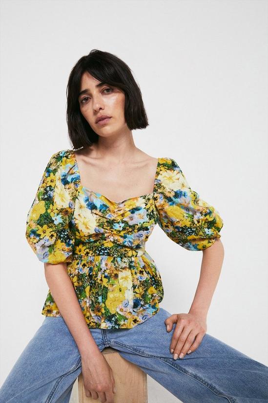 Warehouse Photographic Floral Tie Back Top 1