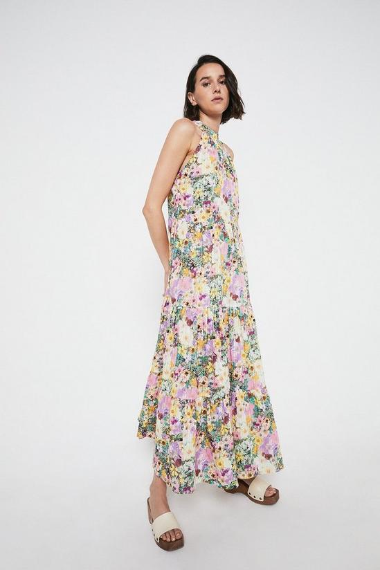 Warehouse Photographic Floral Halterneck Maxi Dress 1