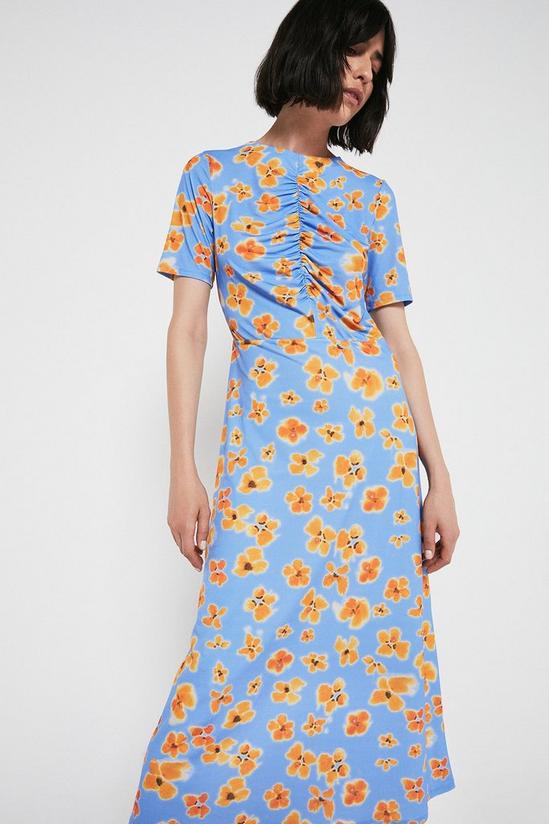 Warehouse Printed Ruched Front Midi Dress 1
