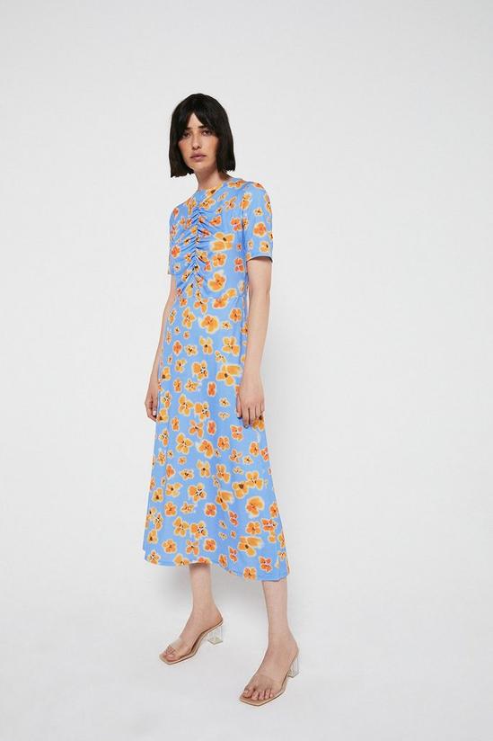 Warehouse Printed Ruched Front Midi Dress 2