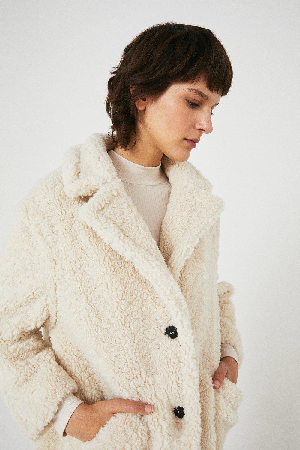 Warehouse cream hot sale teddy coat