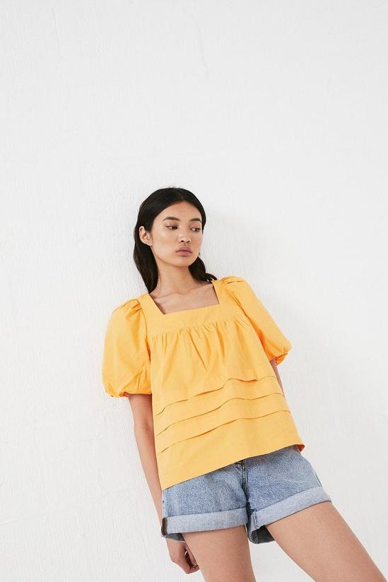 Warehouse Puff Sleeve Top With Box Pleats 1