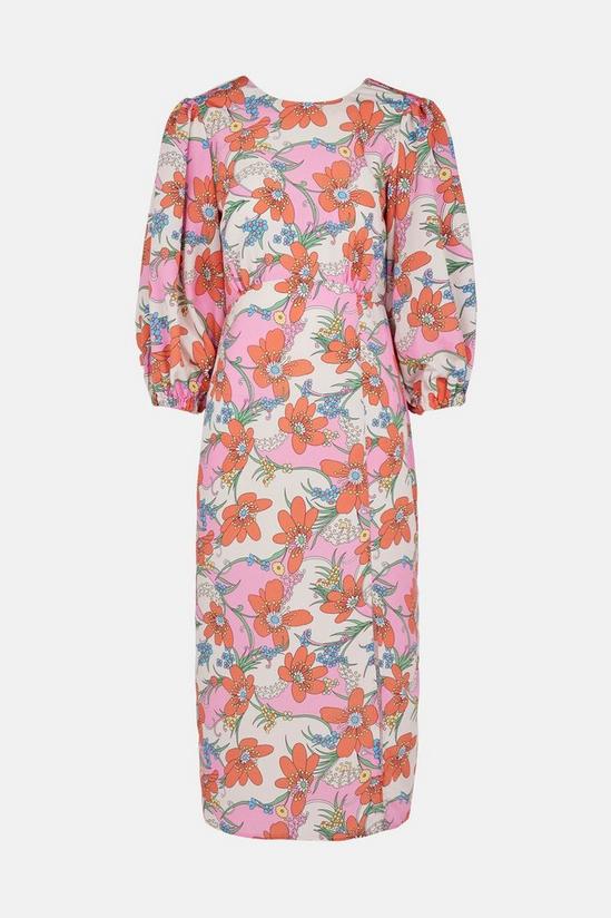 Warehouse Puff Sleeve Dress In 70s Swirl Print 5