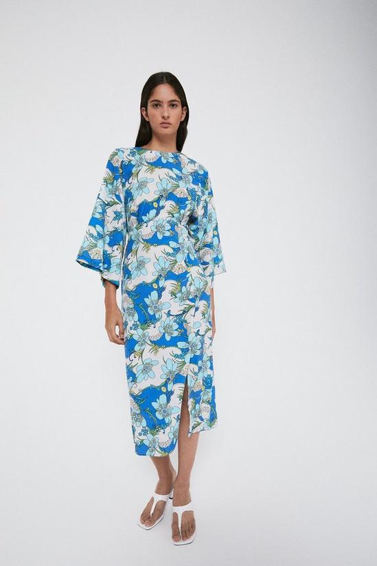 Warehouse Kimono Sleeve Dress In 70s Swirl Print 1