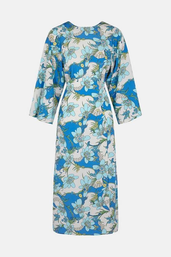 Warehouse Kimono Sleeve Dress In 70s Swirl Print 5