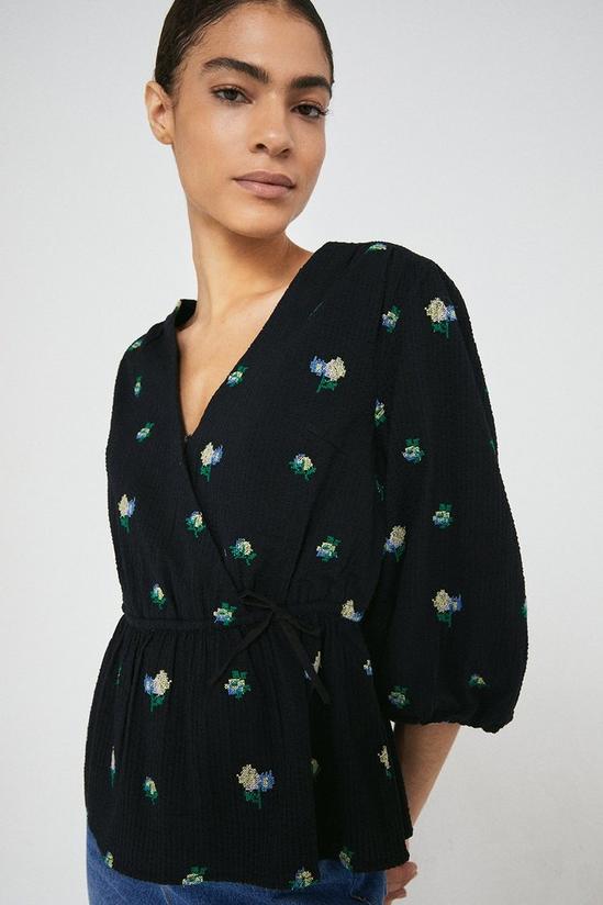 Warehouse Wrap Top With Floral Embroidery 1
