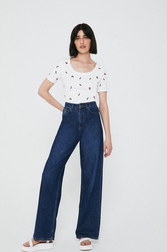 Warehouse Embroidered Cherry Scoop Neck Top 1