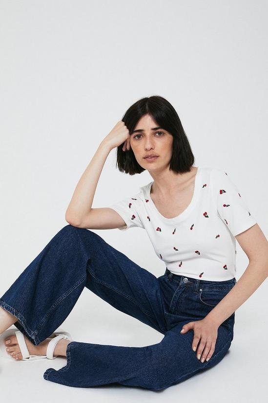 Warehouse Embroidered Cherry Scoop Neck Top 2
