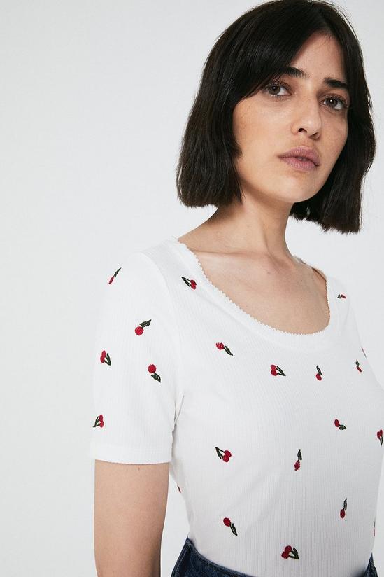 Warehouse Embroidered Cherry Scoop Neck Top 4
