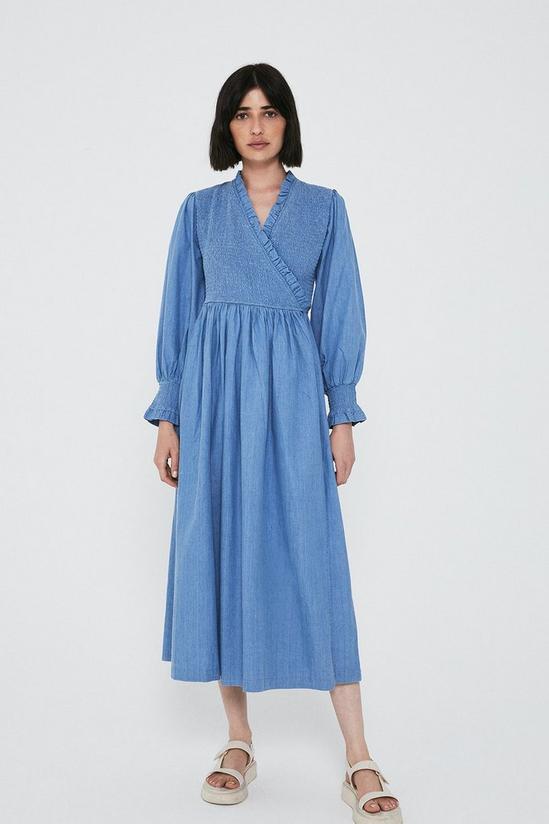 Warehouse Smocked Wrap Midi Dress With Puff Sleeves 1
