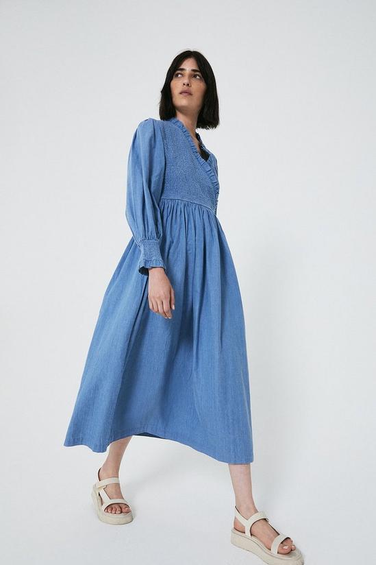 Warehouse Smocked Wrap Midi Dress With Puff Sleeves 4