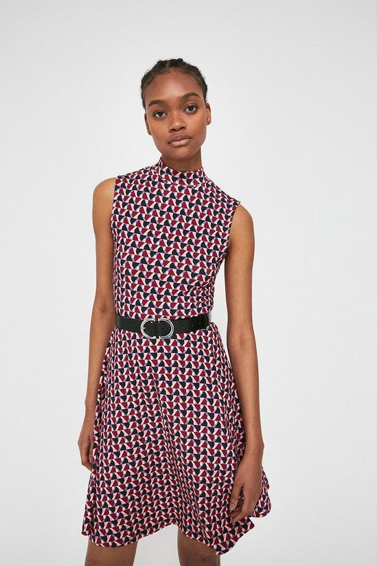 Warehouse Printed Belted Sleeveless Funnel Neck Dress 1