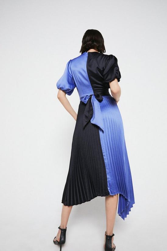 Warehouse Colourblock Pleated Satin Midi Dress 3